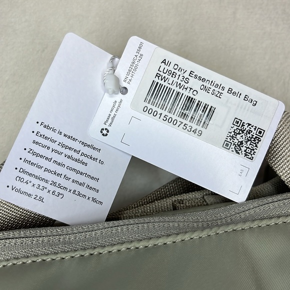 Lululemon All Day Essentials Belt Bag Raw Linen/White Opal 2.5L NWT 3 way carry - Picture 9 of 14